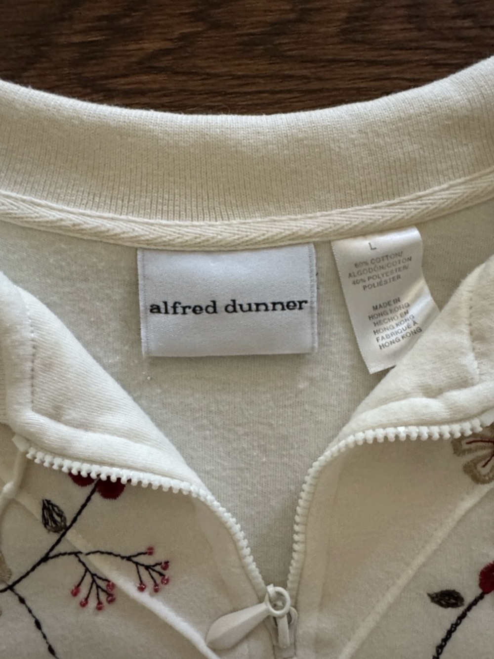 Alfred Dunner Ivory Short-Sleeve Knit Top with Floral Embroidery - Picture 2 of 7